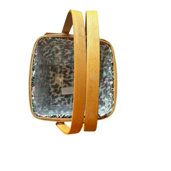 Longaberger “Cranberry Basket” Fabric Holly Design Lining & Plastic Insert 1995 - Picture 2 of 16